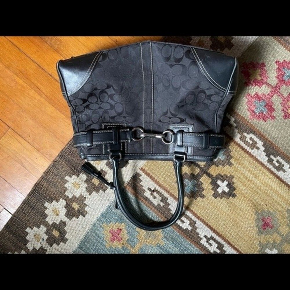 COACH purse black tote with signature Cs - Picture 7 of 10